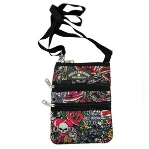 Harley-Davidson Tattoo Print Crossbody Sling Bag Skulls Roses